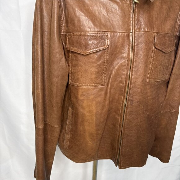 Wilsons Leather Jacket Mens XL Brown Cafe Racer Bomber Biker Moto - Picture 2 of 15